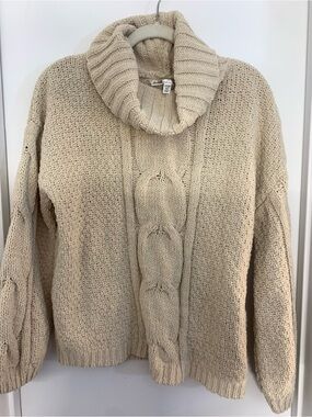 Seven7 Chunky Cable Turtleneck Sweater - Cream
